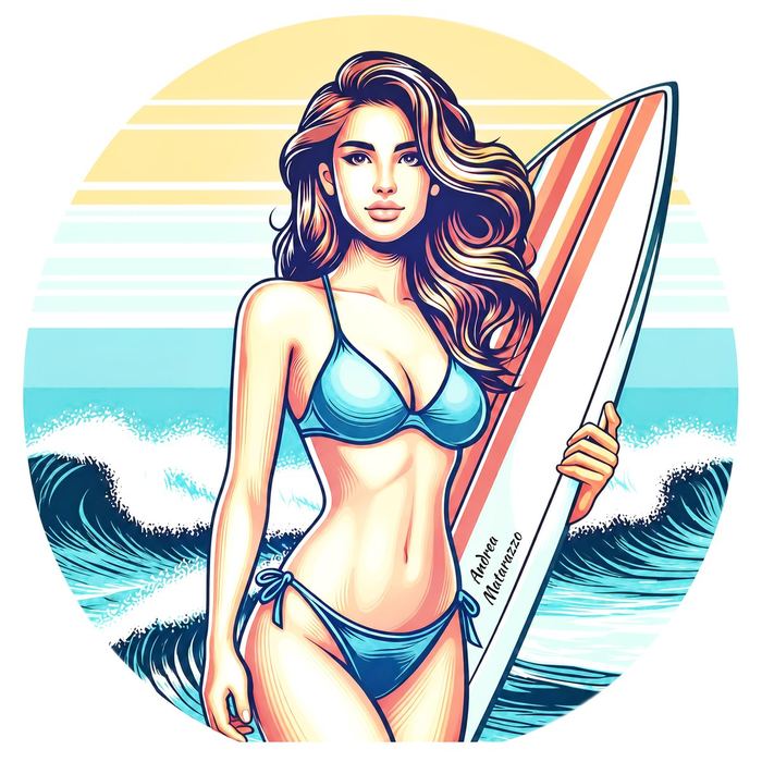 Ragazza surf — ritratto illustrato, opera di Andrea Matarazzo