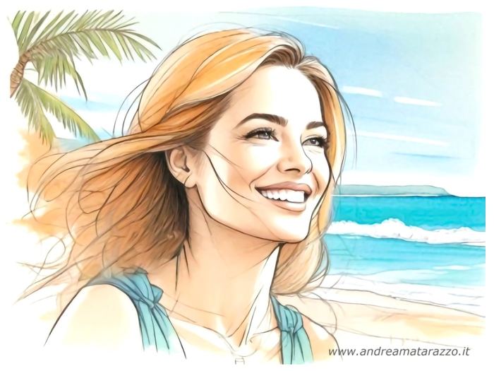 Sorriso al vento — ritratto sulla spiaggia, opera di Andrea Matarazzo